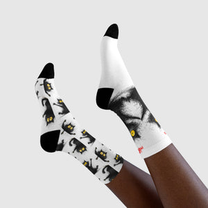 Szellemes macskás zoknik - Vidám és kényelmes zoknik, aranyos ajándék macskabarátoknak, egyedi divatkiegészítő, tökéletes születésnapra, Halloweenre, ajándékozásra