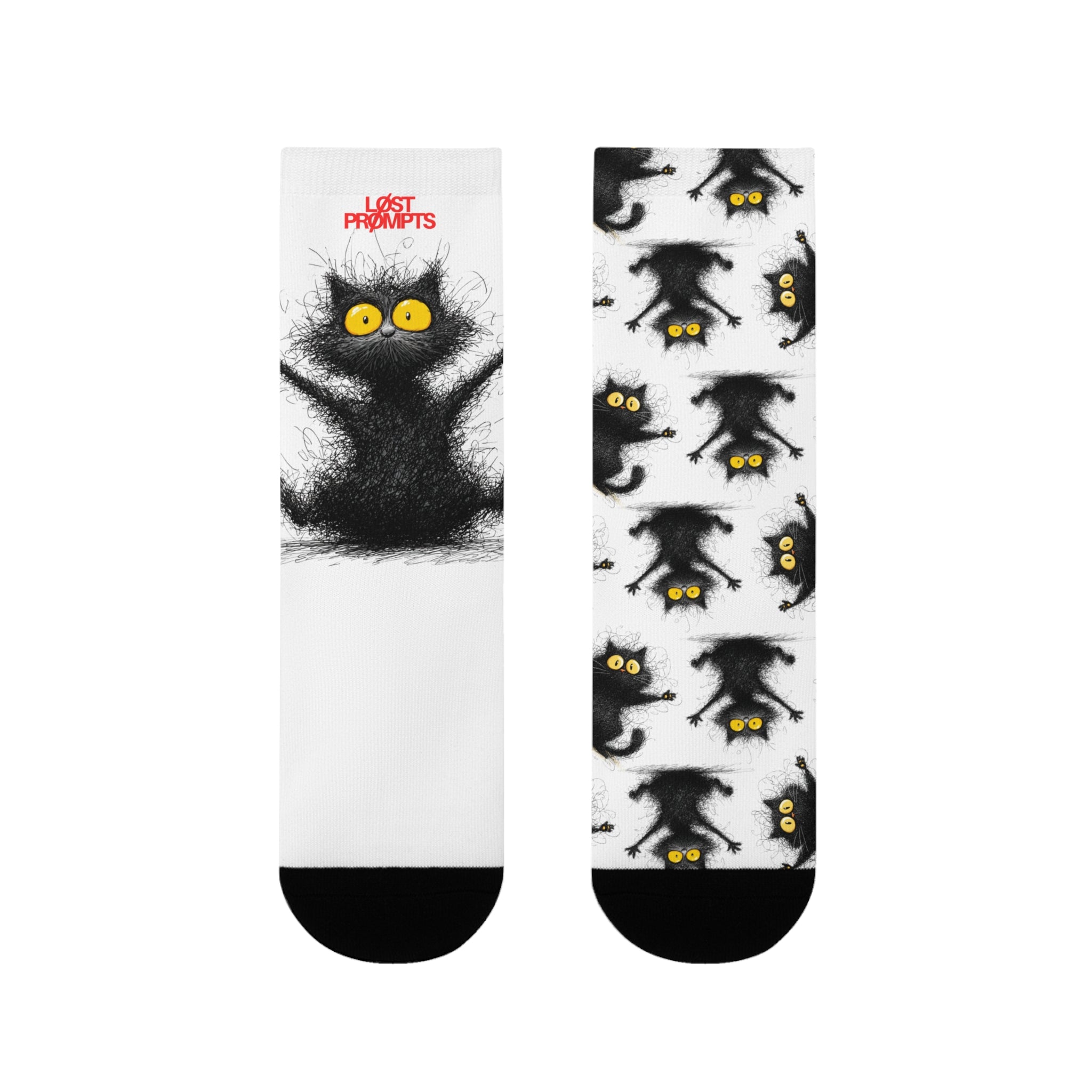 Whimsical Cat Crew Socks - Fun & Cozy Socks, Cute Gift for Cat Lovers, Unique Fashion Accessory, Perfect for Birthdays, Halloween, Gifting