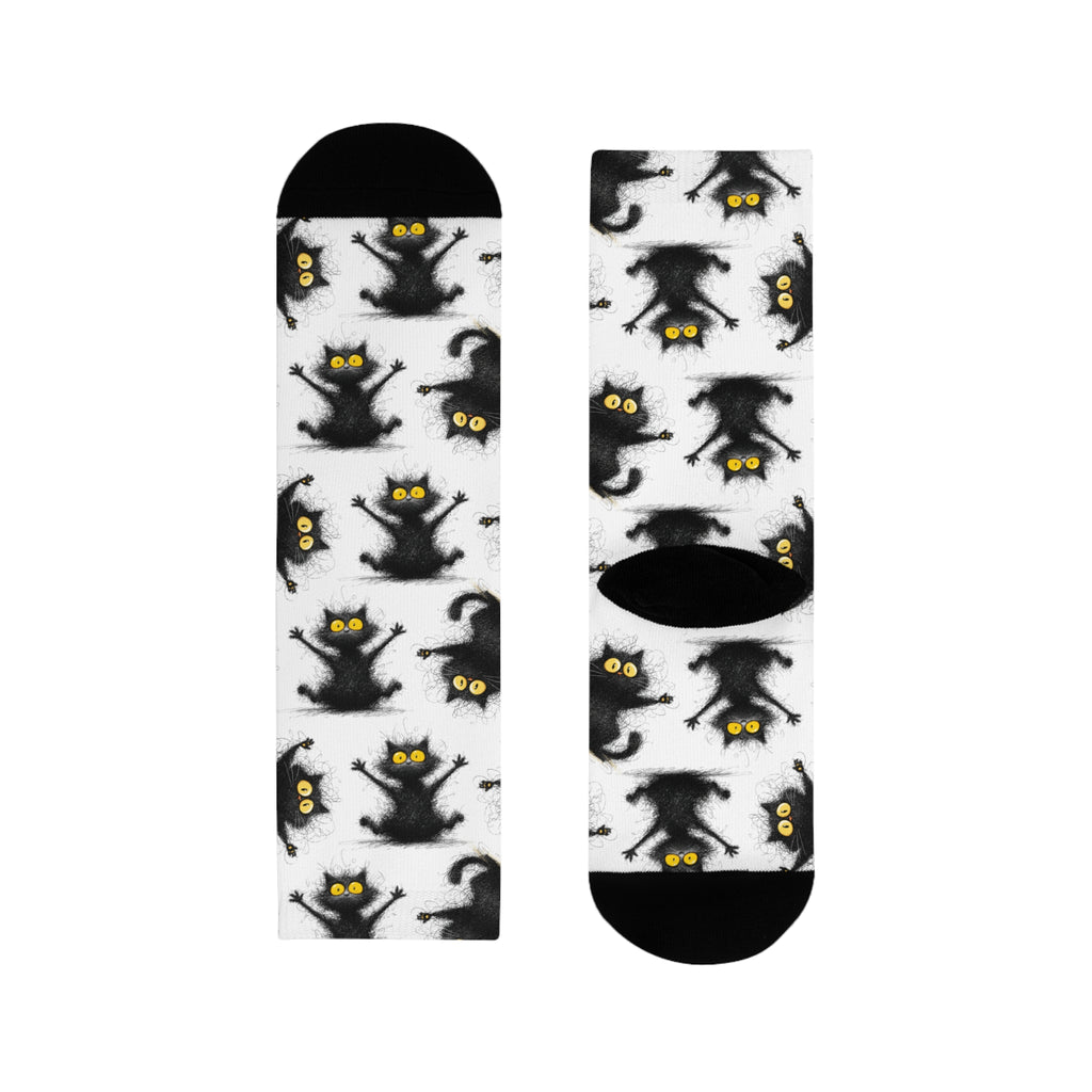Whimsical Cat Crew Socks - Fun & Cozy Socks, Cute Gift for Cat Lovers, Unique Fashion Accessory, Perfect for Birthdays, Halloween, Gifting