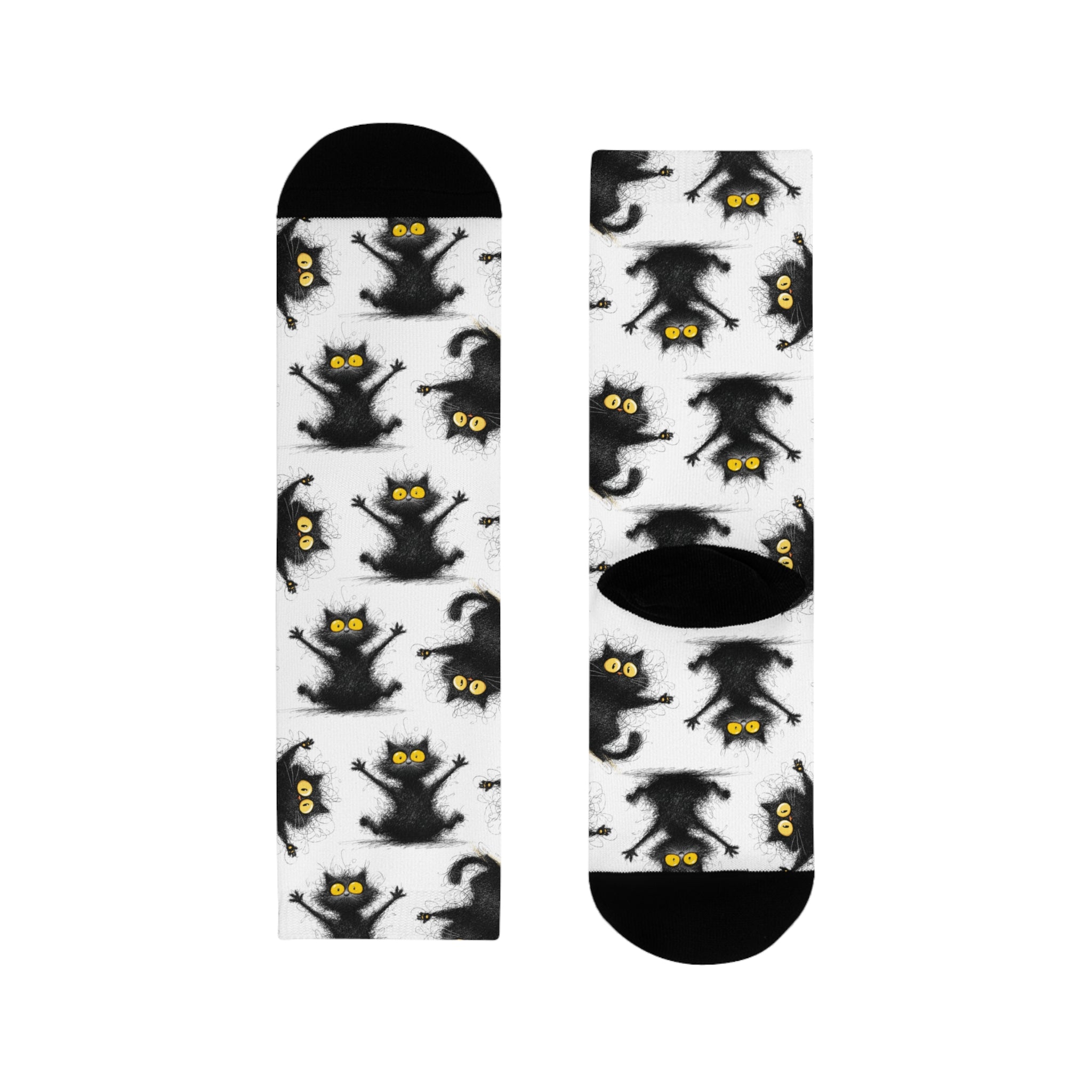 Whimsical Cat Crew Socks - Fun & Cozy Socks, Cute Gift for Cat Lovers, Unique Fashion Accessory, Perfect for Birthdays, Halloween, Gifting