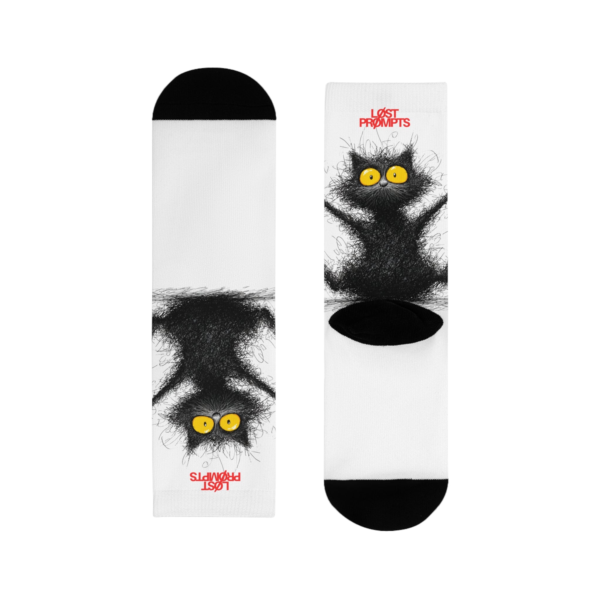 Whimsical Cat Crew Socks - Fun & Cozy Socks, Cute Gift for Cat Lovers, Unique Fashion Accessory, Perfect for Birthdays, Halloween, Gifting